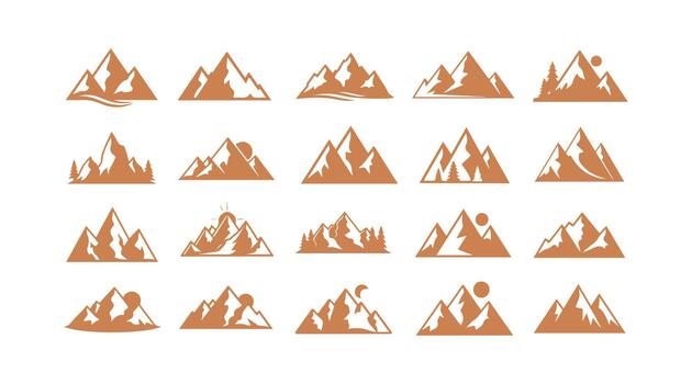 Mountain sign art - a collection of icons. symbol in one color. Graphic design elements included. vector