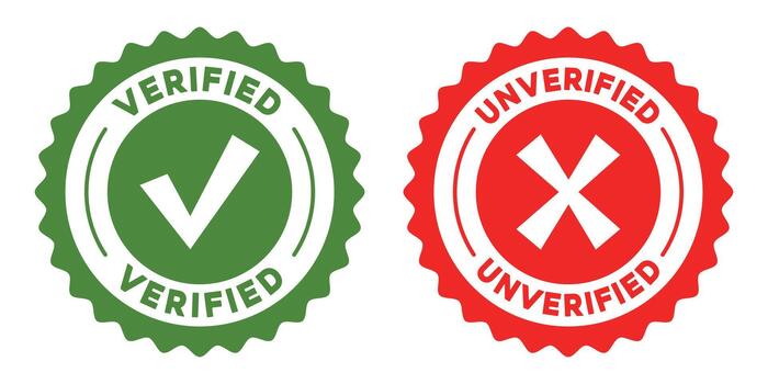 Verified and unverified green checkmark and red cross icon set, showcasing approval and rejection status, compliance, quality control, data validation, and authentication concepts. vector