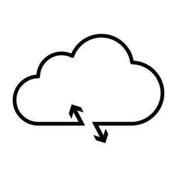 nube datos transferir icono ilustrando sincronización, subir, y descargar procesos, representando moderno digital información fluir, almacenamiento, y redes conceptos para tecnología Internet servicios. vector