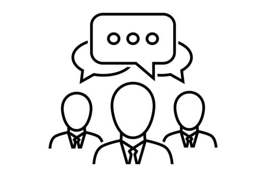 Collaborative team discussion with multiple speech bubbles icon, representing business communication, group strategy, online chat, social network, and effective information exchange vector
