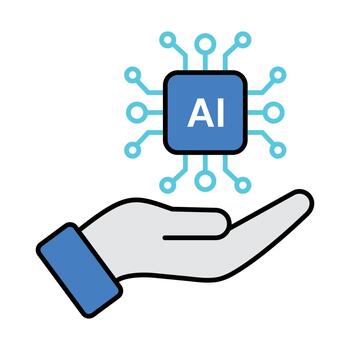 Hand holding an artificial intelligence ai chip, symbolizing advanced technology, machine learning, deep learning, futuristic innovation, and computational power in a digital era. vector