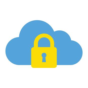 Cloud computing security concept with a vibrant yellow padlock icon safeguarding digital data and network privacy, symbolizing robust protection, online safety. vector
