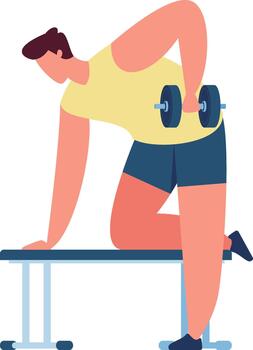 Man training arm and back with dumbbell row vector