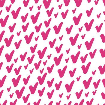 Pink check marks seamless pattern for approval concept vector