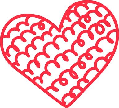 Red heart outline with curly line pattern vector