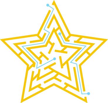 Star shaped maze concept finding solution path vector