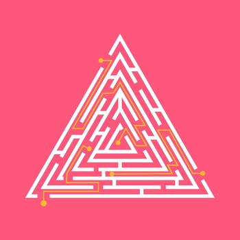 Triangular maze showing solution path and direction vector