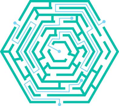 Hexagonal maze illustrating multiple paths finding a solution vector