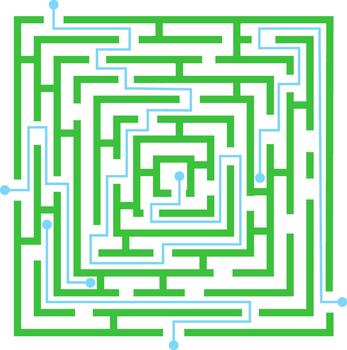 laberinto rompecabezas con azul camino hallazgo solución vector