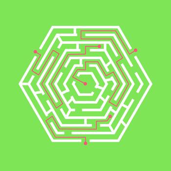 Hexagonal maze finding solution path strategy vector