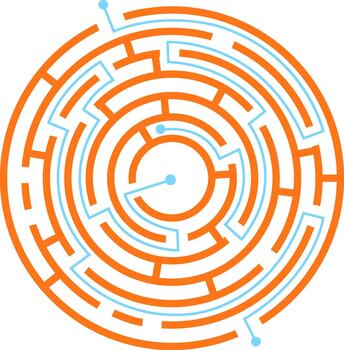 Finding solution path through a complex circular maze vector
