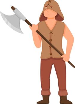 Executioner character holding large axe standing ready vector