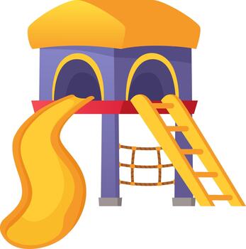 Colorful playground equipment with slide ladder and net vector