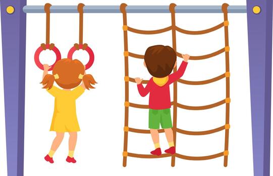 Children playing and developing physical skills on playground vector