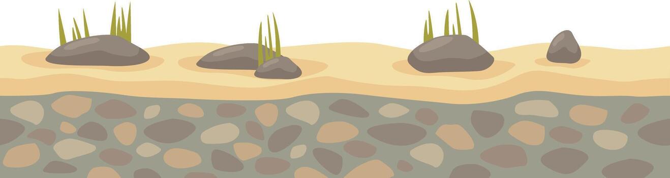 Ground cross section with soil rocks and grass layers vector