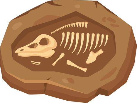 Dinosaur skeleton finding embedded in ancient rock fossil vector