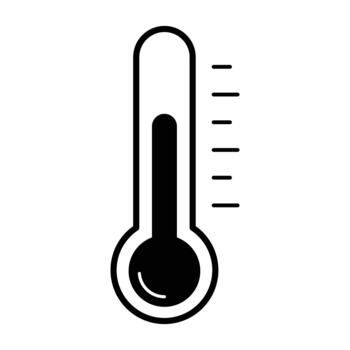 Minimalist black and white outline icon of a thermometer indicating a low temperature, symbolizing cold weather, climate control, health monitoring, and environmental measurement concepts. vector