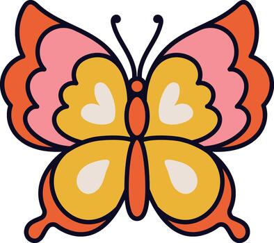 Groovy retro butterfly design with colorful wings vector