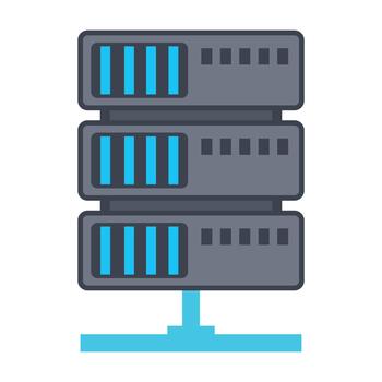 Flat design server rack icon representing data center infrastructure, cloud computing, network storage, web hosting, and technology solutions for it and digital services. vector