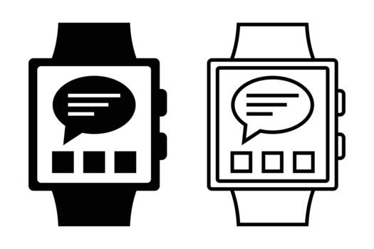 Smartwatch message notification icon illustration. wearable technology showing chat bubble. digital communication concept for mobile app interfaces and modern tech designs vector
