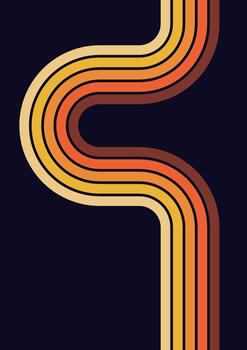 Retro curvy stripes creating abstract 70s background pattern vector