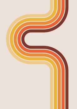 Retro 70s groovy abstract curved lines pattern vector