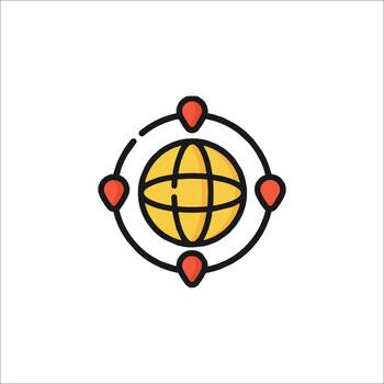 Global Network Icon Globe with Location Pins vector