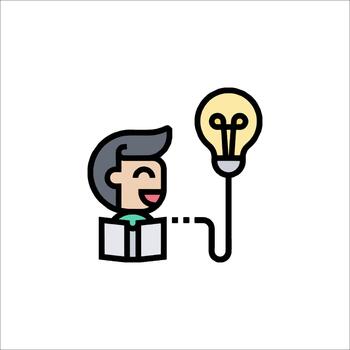 Creative Idea Man Reading Book with Light Bulb Inspiration, problem solving vector