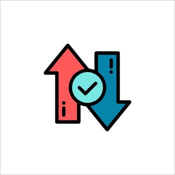 Data Transfer Arrows with Check Mark Icon Upload Download vector