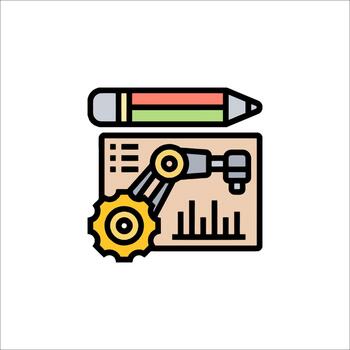 automatización diseño robótico brazo lápiz y datos grafico icono, vector
