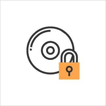 datos seguridad icono discos compactos DVD Dto con candado datos proteccion, cifrado vector