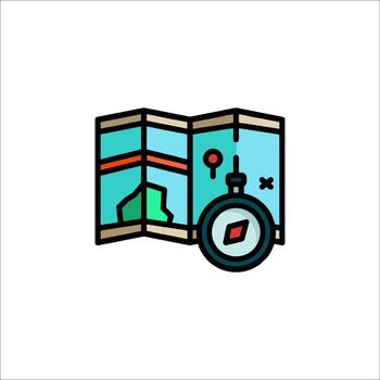 Map and Compass Icon Navigation Travel Adventure, wayfinding vector