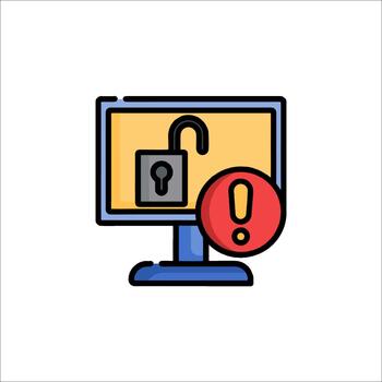Cyber Security Alert Unlocked Computer with Warning Sign, threat vector