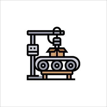 Automated Production Line Conveyor Belt and Robotic Arm, assembly vector