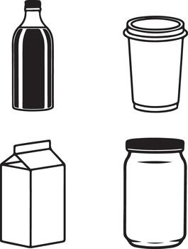 A set of different types of containers and food items vector