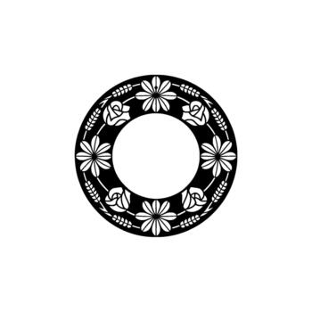 A ornamental circular frame filled with stylized roses and starburst flowers alternating with wheat stalks creating an elegant floral border vector