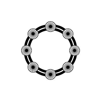 A minimalist circular featuring a repeating pattern of eight stylized wheels or starbursts connected by two parallel stripes vector