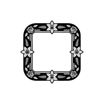 A sophisticated art deco style decorative square frame featuring a repeating pattern of stylized lilies and roses with subtle gold accents vector