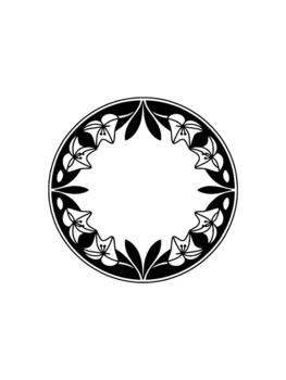 Elegant oval decorative frame featuring a repeating pattern of stylized lily flowers and stylized leaves vector