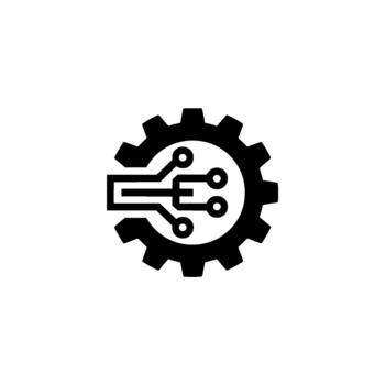 minimalist symbolizing the integration of technology and mechanics featuring a digital circuit inside a cogwheel vector