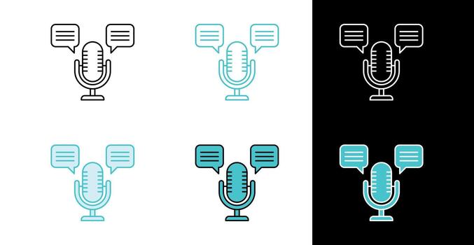 Microphone with chat bubbles icon for podcast and audio conversation in line and fill style vector