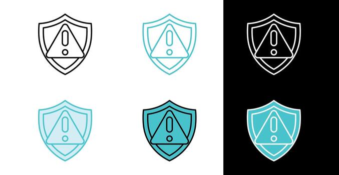 Shield with warning sign icon for cybersecurity alert and data protection in line and fill style vector