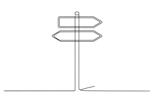 Minimalist single line drawing of a directional signpost with two arrows pointing in opposite directions vector