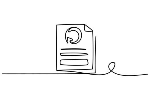 Minimalist single line drawing of a resume document with a circular icon and text blocks vector