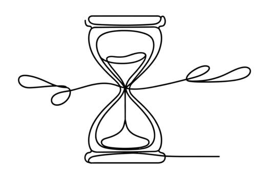 Abstract continuous line drawing of an hourglass with swirling lines representing the passage of time vector