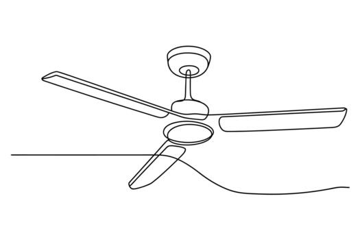 A simple line drawing of a modern three blade ceiling fan with a hanging cord vector