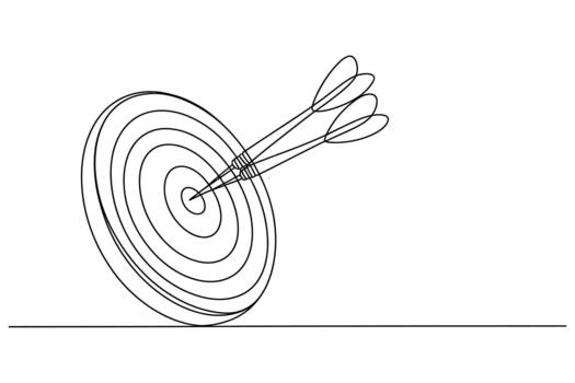 Artistic single line drawing captures the precision of darts hitting a target with perfect accuracy vector