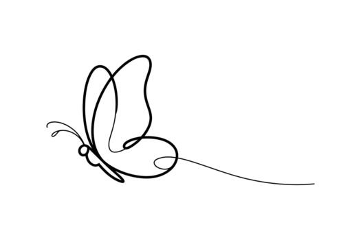 Elegant single line drawing of a delicate butterfly in flight with flowing wings and antennae vector