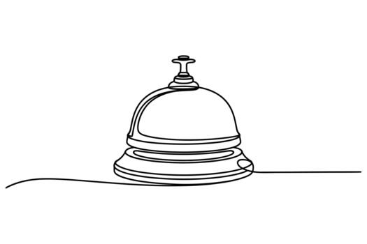 Minimalist single line drawing of a classic hotel reception desk bell with a simple cord extending outwards vector