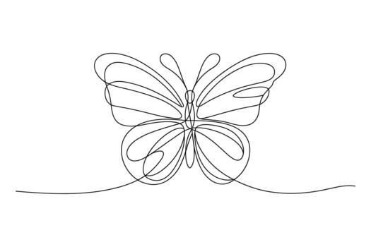 Elegant single line drawing of a delicate butterfly with outstretched wings on a white background vector